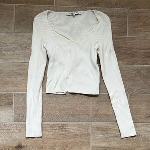 Celebrity Pink Cream Ribbed Long Sleeve Top sweetheart neckline